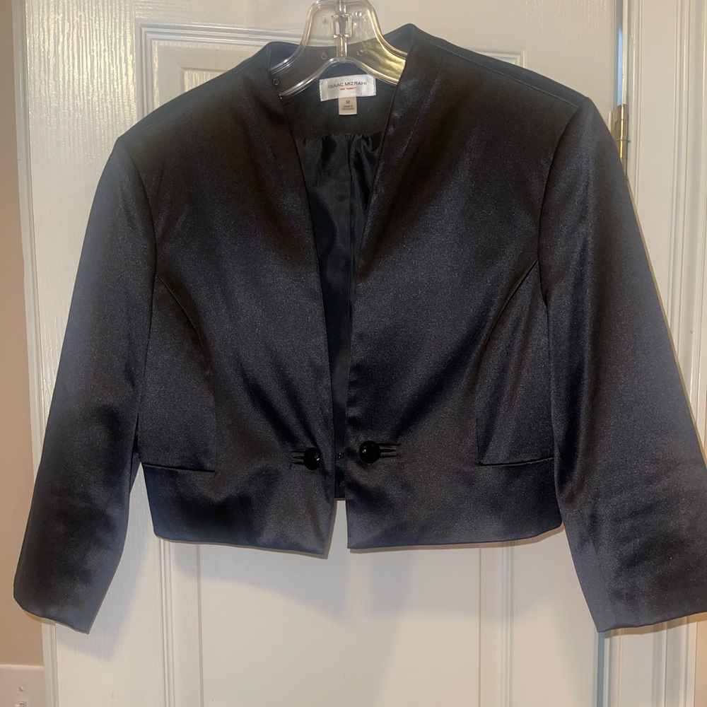 Isaac Mizrahi target satin black crop bolero cape crop jacket m